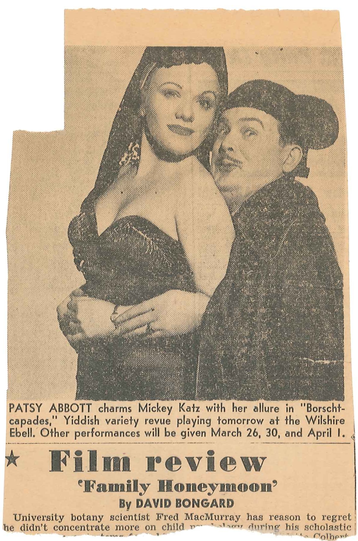 0004NC_Clipping with pic of Patsy Abbott and MK for Borscht Capades at the Wilshire-Ebell_Clippings