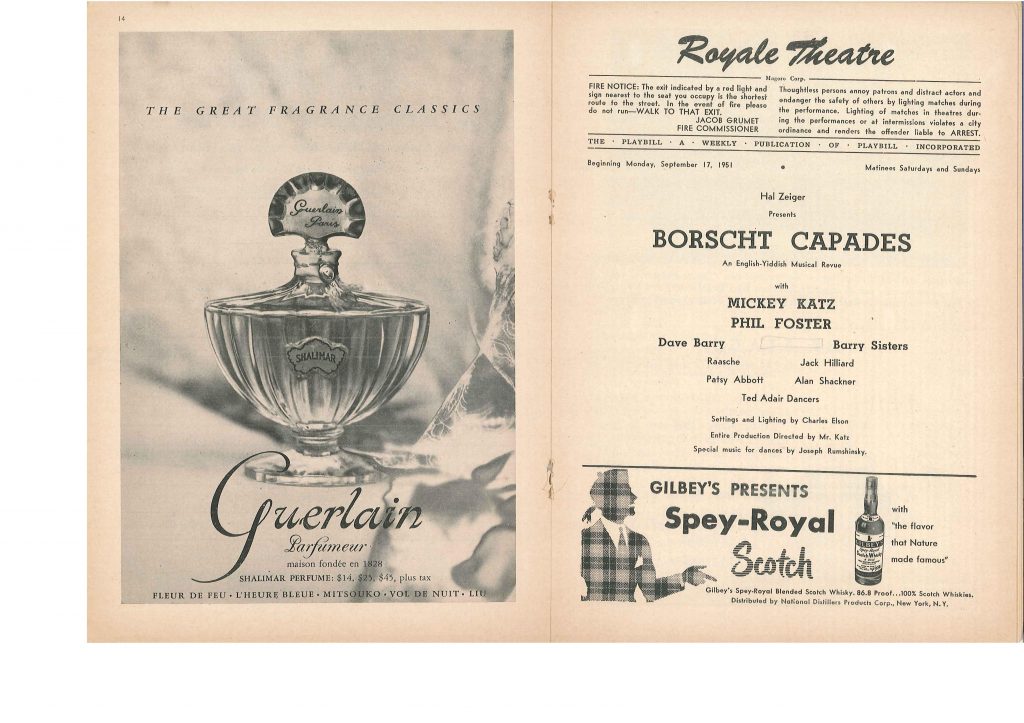 Borscht Capades Playbill, The Royal Theatre, 1951